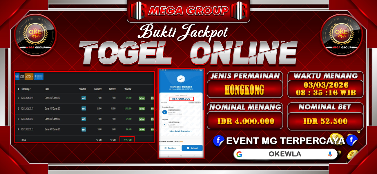 Bukti JP situs Okewla hari Selasa, 03 Maret 2026