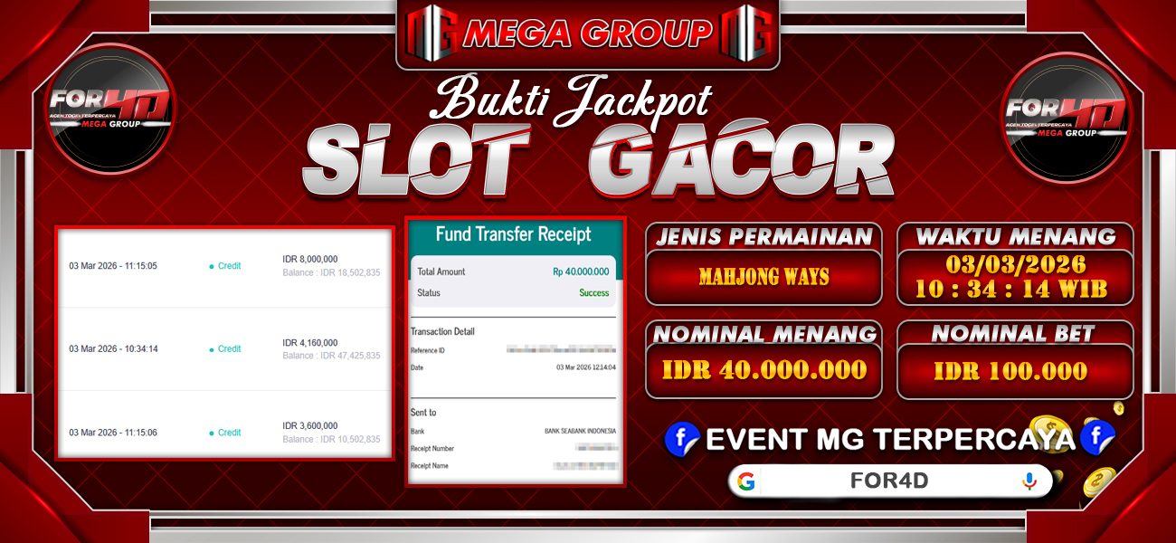Bukti JP situs For4D hari Selasa, 03 Maret 2026