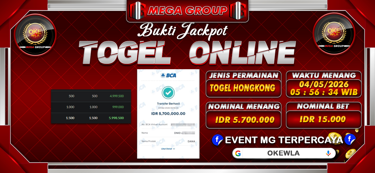 Bukti JP situs Okewla hari Senin, 04 Mei 2026