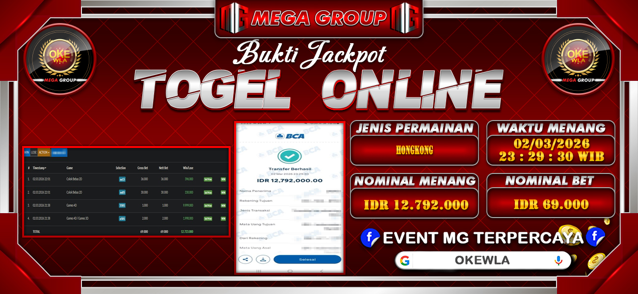 Bukti JP situs Okewla hari Senin, 02 Maret 2026