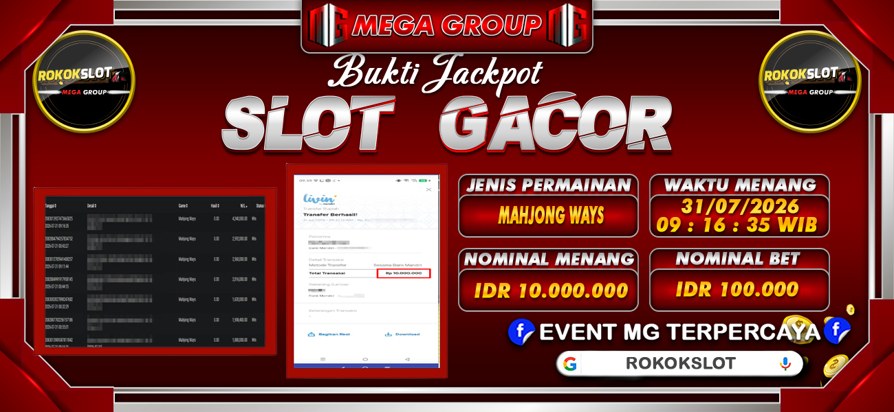 Bukti JP situs Rokokslot hari Jumat, 31 Juli 2026