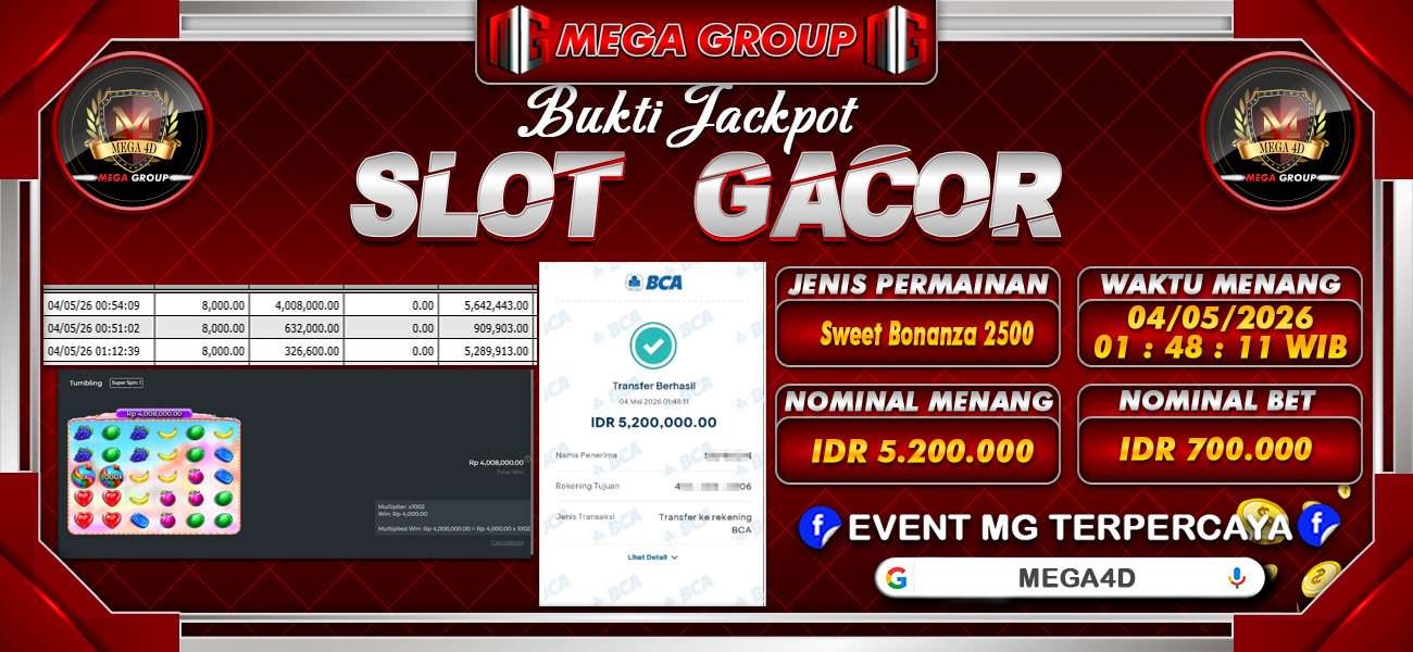 Bukti JP situs Mega4D hari Senin, 04 Mei 2026