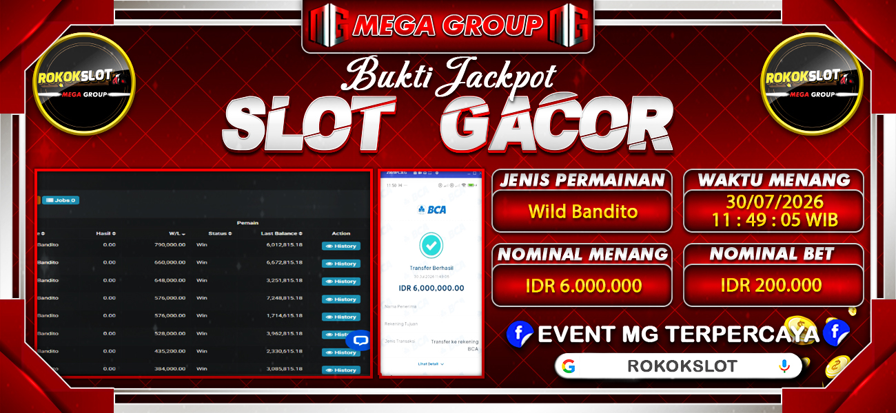 Bukti JP situs Rokokslot hari Kamis, 30 Juli 2026