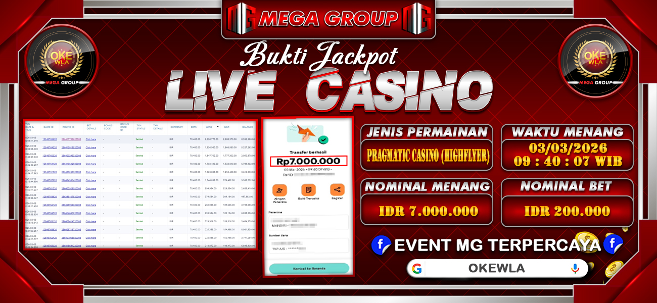 Bukti JP situs Okewla hari Selasa, 03 Maret 2026