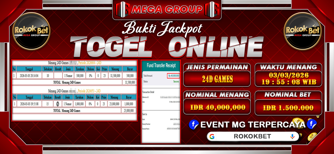 Bukti JP situs Rokokbet hari Selasa, 03 Maret 2026