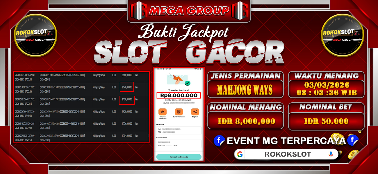 Bukti JP situs Rokokslot hari Selasa, 03 Maret 2026