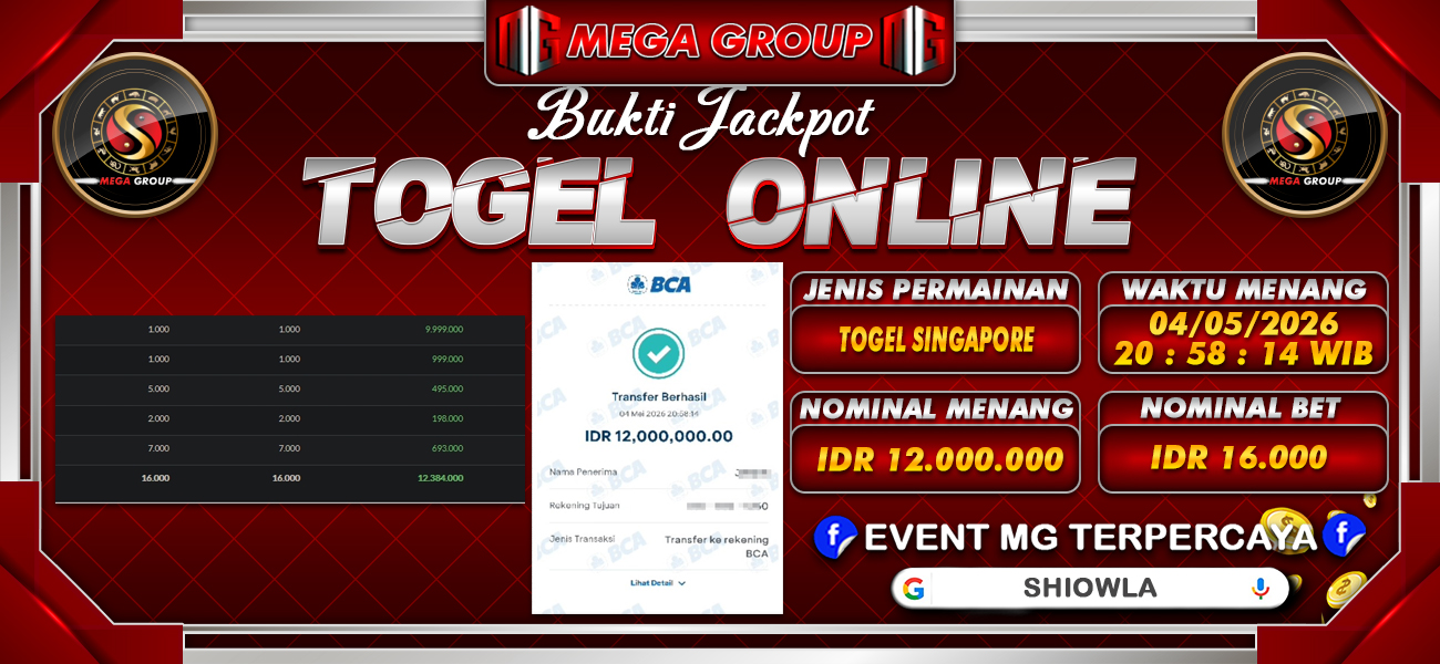 Bukti JP situs Shiowla hari Senin, 04 Mei 2026